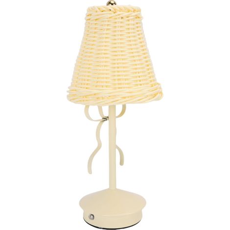 Table Lamp Vintage Rechargeable Wireless Rattan PC Night