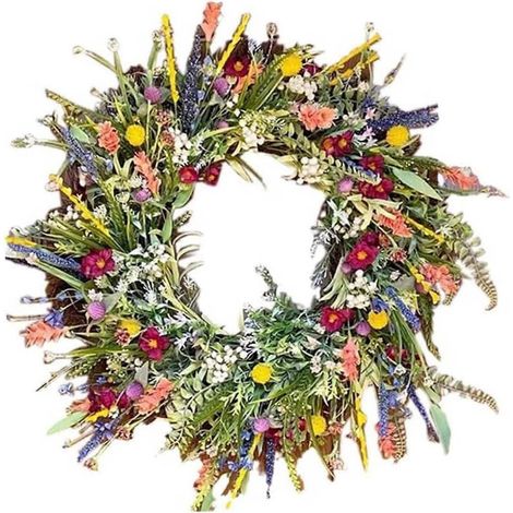 Couronne de printemps et d'été pour porte d'entrée, couronne de fleurs sauvages artificielles, guirlande décorative polyvalente, guirlande colorée de printemps et d'été-AquaForge