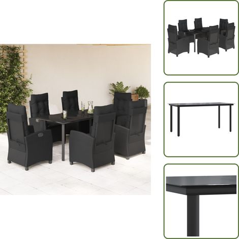 Poltrone da giardino - vidaXL Set da Pranzo da Giardino 7 pz Nero con Cuscini in Polyrattan - Tavolo da esterno