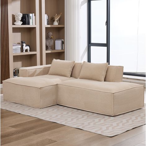 Canapé 235x129x70 cm kaki en polyester rembourré avec coussins ergonomiques (1/5)