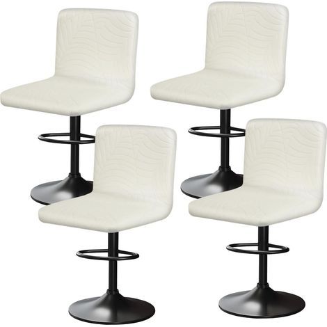 4 Housses pour tabourets de bar avec dossier, tissu jacquard élastique, blanc, pour cuisine et salon (1/5)