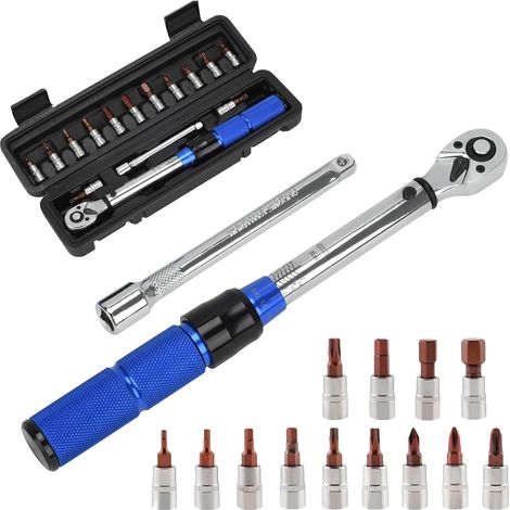 Clé dynamométriqu 1/4", 2-26 Nm, Précision ±3%, Kit D'entretien, Kit D'outils de Réparation de Moto et de Vélo, avec 100mm barres d'extension, 14 Embouts et Boîte de Rangement (1/5)