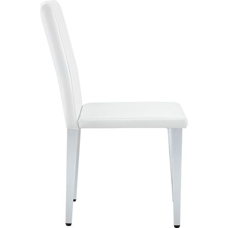 Lot de 4 chaises de salle à manger blanches en PU avec pieds en métal argenté brillant (1/5)