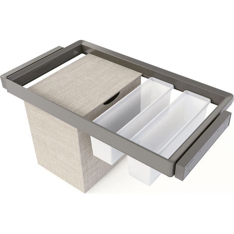 Emuca Kit 2 vassoio ausiliario, 1 cesto portabiancheria e telaio regolabile Quartz per armadi, chiusura ammortizzata e estrazione totale, modulo 90 cm, finitura Titanio