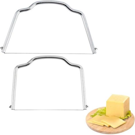 Cortador de queso de alambre, 2 piezas, de acero inoxidable, cortador de queso, rebanador de queso, cortador de queso para raclette, para cortar queso, tocino, mantequilla, etc., multifuncional. (1/5)
