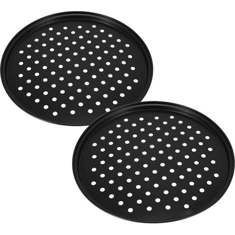 Plaque à pizza perforée en 2 parties, plaque de cuisson perforée, plaque de cuisson ronde, plaque à pizza perforée avec revêtement antiadhésif, poêle à griller en matériau de haute qualité (1/5)