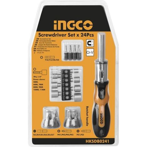 CACCIAVITI reversibile 24 inserti e bussole- inserti ex torx- ph- pz - ingco