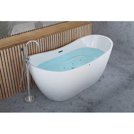 Vasca da bagno Idromassaggio freestanding ovale bianca 170x80cm ALBA + Rubinetto (1/4)