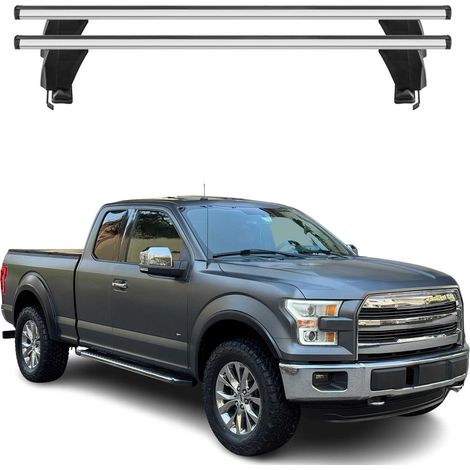 OMAC Barres de toit transversales en aluminium pour Ford F-150 2015-2026 – Antivol – Rainure en T – Testées City Crash – Charge Max 50 kg Argent (1/4)