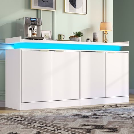 Buffet LED RGB 4 portes, meuble de cuisine blanc en MDF, 160 x 39 x 83 cm, OKWISH (1/5)
