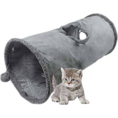 Faltbarer Katzentunnel, strapazierfähiger Wildleder-Spieltunnel mit Ball und Loch, für Katzen, Kaninchen, Kätzchen, Welpen und Kleintiere (1/3)