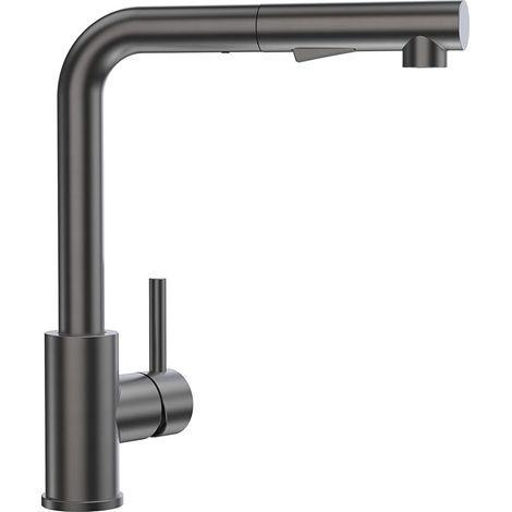 Robinet de cuisine haute pression avec tête extractible et 2 modes de sortie d'eau, robinet mélangeur d'évier à poignée unique en acier inoxydable brossé, pivotant à 360 °, gris - noir (1/5)