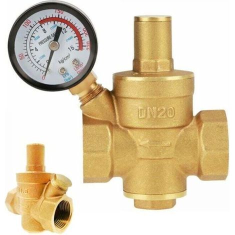 PA Réducteur de pression d'eau réglable en laiton DN20 avec manomètre, réducteur de pression d'eau réglable en laiton (DN20-3/4 pouce) (1/5)