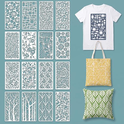 16 Pcs Pochoirs pour Peinture Textures Florales pour DIY Décoration Murale (1/5)