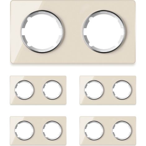Plaque de finition Garda, en verre, horizontal, 2 postes (lot de 5) - beige