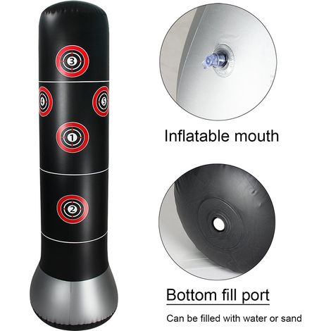 Sac de frappe gonflable pour fitness à domicile et en salle, base à remplir d'eau ou de sable, surface en PVC résistant (1/5)