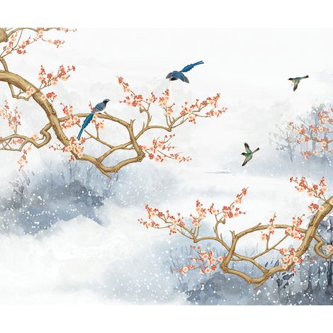 Papier peint panoramique - Branches Oiseaux - 130 cm x 108 cm (1/2)