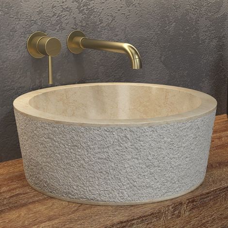 Lavabo da appoggio rotondo in marmo crema 40cm  Litos-TC40 kamalu