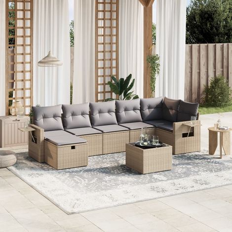 Juego de sofás jardín con cojines beige mezcla 8 pzas ratán PE vidaXL (1/4)