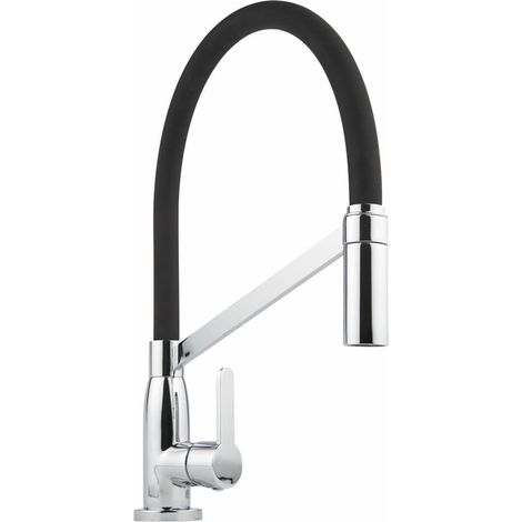 Hudson Reed – Mitigeur de cuisine noir avec douchette – Bec pivotant 360° – Cartouche céramique – Flexible acier tressé – Laiton chromé (1/5)