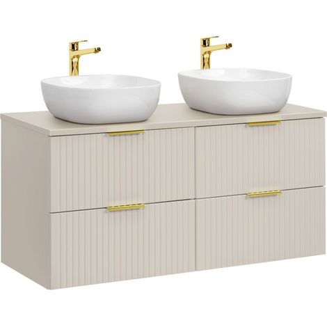 Conjunto para baño NOXERA 120 cm – Marrón Congo – superficie para lavabo + 2 lavabos + 4 cajones