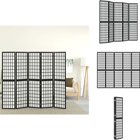 Cloison de séparation pliable 5 panneaux 200x170 cm Noir - Cloison De Séparation - Séparateur De Pièce - Écran D'intimité - Style Japonais - Bois Massif (1/5)