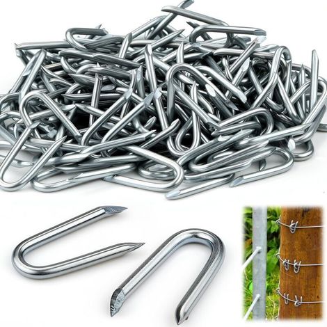 350 PCS Clou Double Pointe Crampillons pour Cloture Attache Grillage Crampillon Crampons en Acier Galvanisé Clou en U Petit pour Grillage Agrafes de Clôture pour Fixer les Clôtures (1/5)