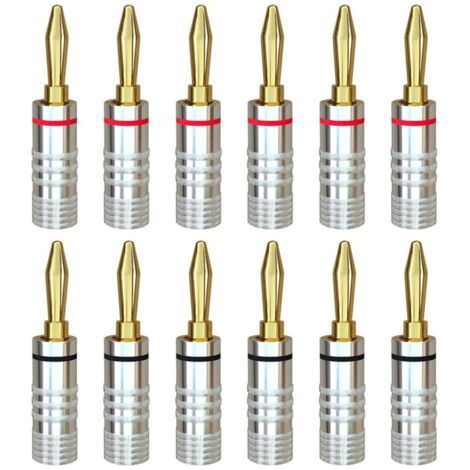 Fiches banane 6 paires de connecteurs de haut-parleur audio plaqués or 24 carats à verrouillage à vis pour fil de haut-parleur, plaques murales, récepteur audio/vidéo, systèmes audio, maison et cinéma