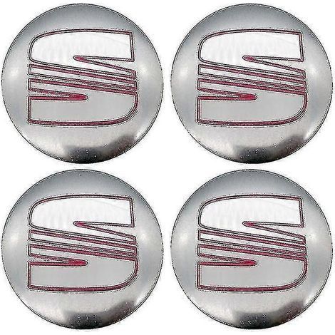 Quatre enjoliveurs de roue de 56 mm, des cache-jantes, des autocollants de logo et des accessoires pour Seat Ibiza 6J 6L FR, Ateca Altea XL, Leon 2 et Leon en rouge argenté.