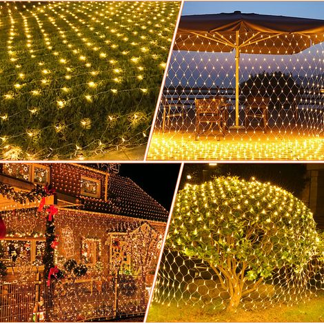 Randaco 1.5x1.5M LED Lichternetz Warmweiß Lichterkette Weihnachtsbeleuchtung Lichtervorhang Innen Außen Deko Weihnachtslicht 8 Modi IP44 (1/5)