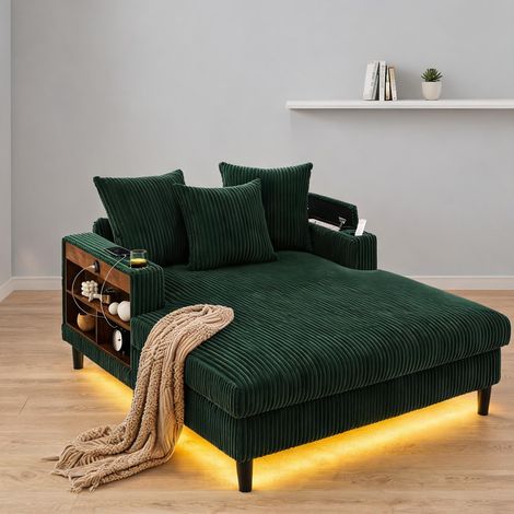 Canapé lounge 1 place en velours côtelé avec chaiselongue emerald (1/5)