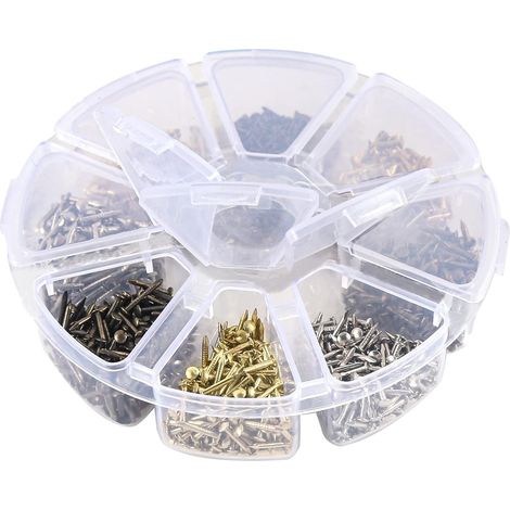 1600pièces Petits Clous,Mini Clous Bois en Fer pour Photo Clous pour Photo Suspendus Meubles de Travail du Bois DIY Clous Bricolage Images Décoratifs Clous Argent Doré Argent Noir (1/5)