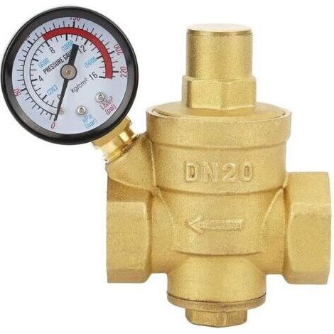 Water Pressure Regulating Valve, DN20 G3/4" Brass Water Pressure Reducer Adjustable Pressure Reducer 3/4 1/2" Thread Water Pressure Regulator with Pressure Gauge 1.6MPadengyank (1/5)