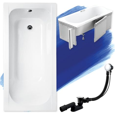 Baignoire Rectangulaire 140x70 avec des panneaux en polystyrène, Siphon de bain et pieds (support) - Set 4en1 - Fabriqué en UE - BADLAND CONTINEA