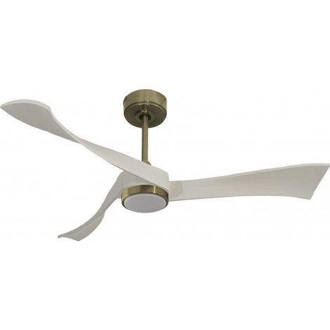 Twist, Ventilateur déstratificateur d'air, pales bois laquée blanches 132 Cm, moteur laiton brossé, avec point lumineux LED.