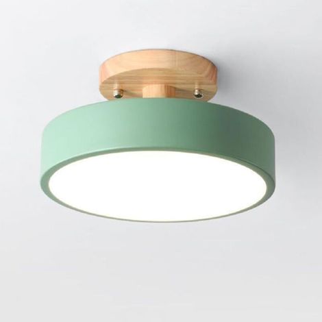 Lámpara de techo LED redonda, de madera y metal, 18 cm, 13 W, verde, para dormitorio, sala de estar, cocina, oficina. (1/5)