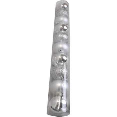 Juego de 10 elegantes adornos de plástico plateado de 6 cm - Acabados variados (1/2)