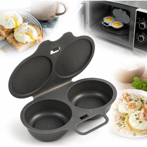 Cuociuova a microonde a doppia camera antiaderente con coperchio e manico in PP per uso alimentare, con doppie vaschette di drenaggio, cottura con coperchio e design compatto. (1/5)