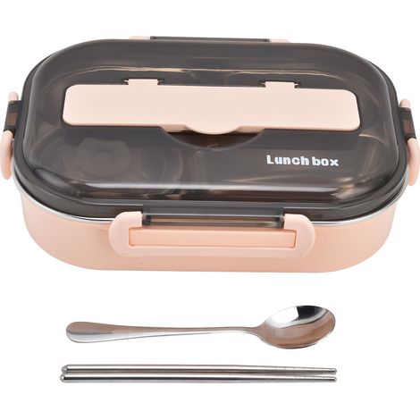 Boîte à lunch portable pour enfants en acier inoxydable 304, 1,3 L, quatre compartiments, avec bol à soupe, baguettes et cuillère, rose (1/5)