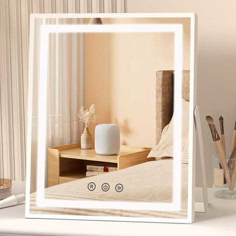 Miroir avec lumières, miroir de maquillage à mémoire de forme avec 3 modes de couleur, contrôle tactile intelligent, rotation à 360 ° (1/5)