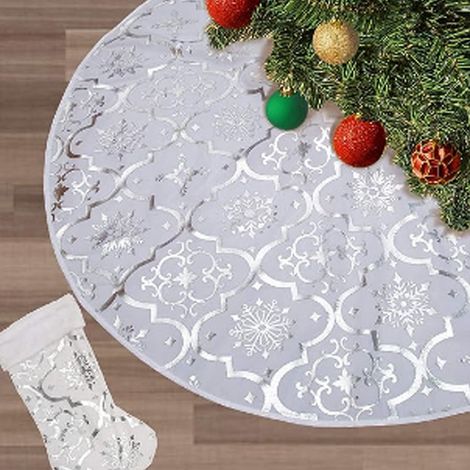 Jupe d'arbre de Noël 120 cm, décoration de coussin à couverture souple de Noël, décorations de vacances, décoration intérieure de maison de fête - Argent (1/5)