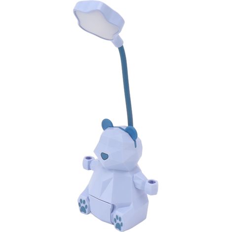 Lampe de bureau LED portable USB avec 2 modes d'éclairage, protection des yeux et rangement pour stylos, idéale pour étudier et lire (motif ours bleu). (1/5)