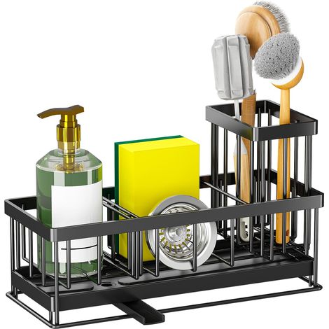 Porte-Éponge Évier Cuisine, Support Égouttoir, Poignée Amovible, Brosse, Savon, Plan Travail (1/5)