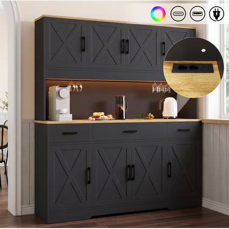 Credenza 150x40x180 cm, spazio capiente, LED controllata da app, prese integrate, pannello truciolare nero (1/5)