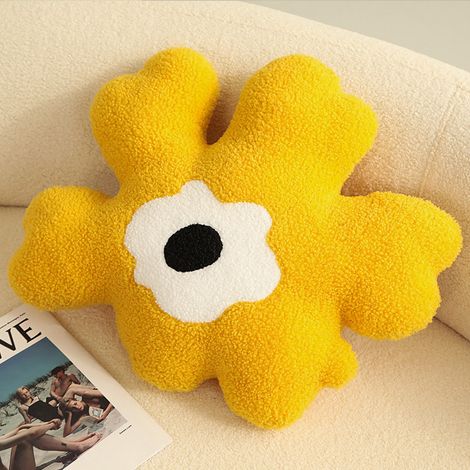 Coussin de câlin en forme de fleur, rembourré d'éponge, moelleux et épais, coussin décoratif pour canapé, jaune (1/5)