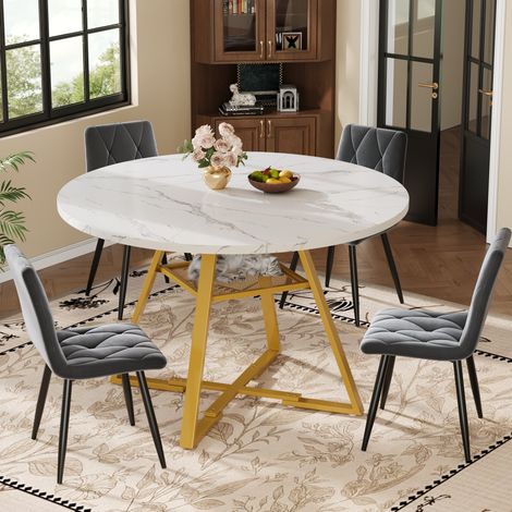 Tisch Esstisch rund 120 cm Stauraum Weiß OKMYHOME (1/5)