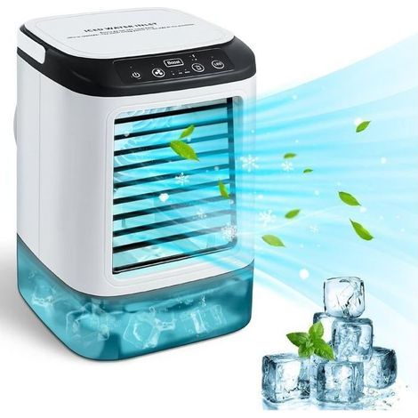Mini climatiseur portable avec réservoir de 900 ml, 3 vitesses, 2 pulvérisations, 7 couleurs de lumières et boîte à glace,.[Q1403] (1/5)