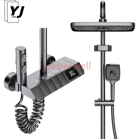 Ensemble de robinetterie de douche thermostatique numérique avec affichage LED, équilibrage de pression, corps en cuivre et contrôle de la température de bain (1/5)