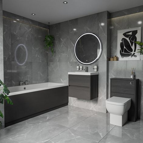 Barton 1800mm x 800mm Slim Edge Straight Double Ended Bathroom Suite including Graphite Grey Furniture Set with Slim Edge Basin (1/5)