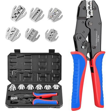Pince à Sertir 7-en-1, Kit de Sertissage à Cliquet Professionnel avec (0.5-35mm²) Outil de Sertissage Solaire MC4 pour Cosses Isolées et Non Isolées Bleu (1/4)